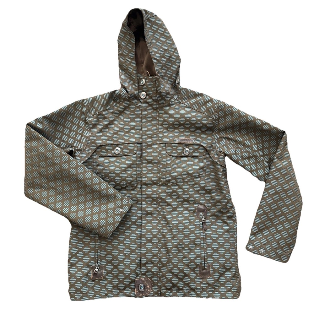 Burton Dryride Jacket Women Medium Brown Blue Geometric Snowboard Ski Hooded